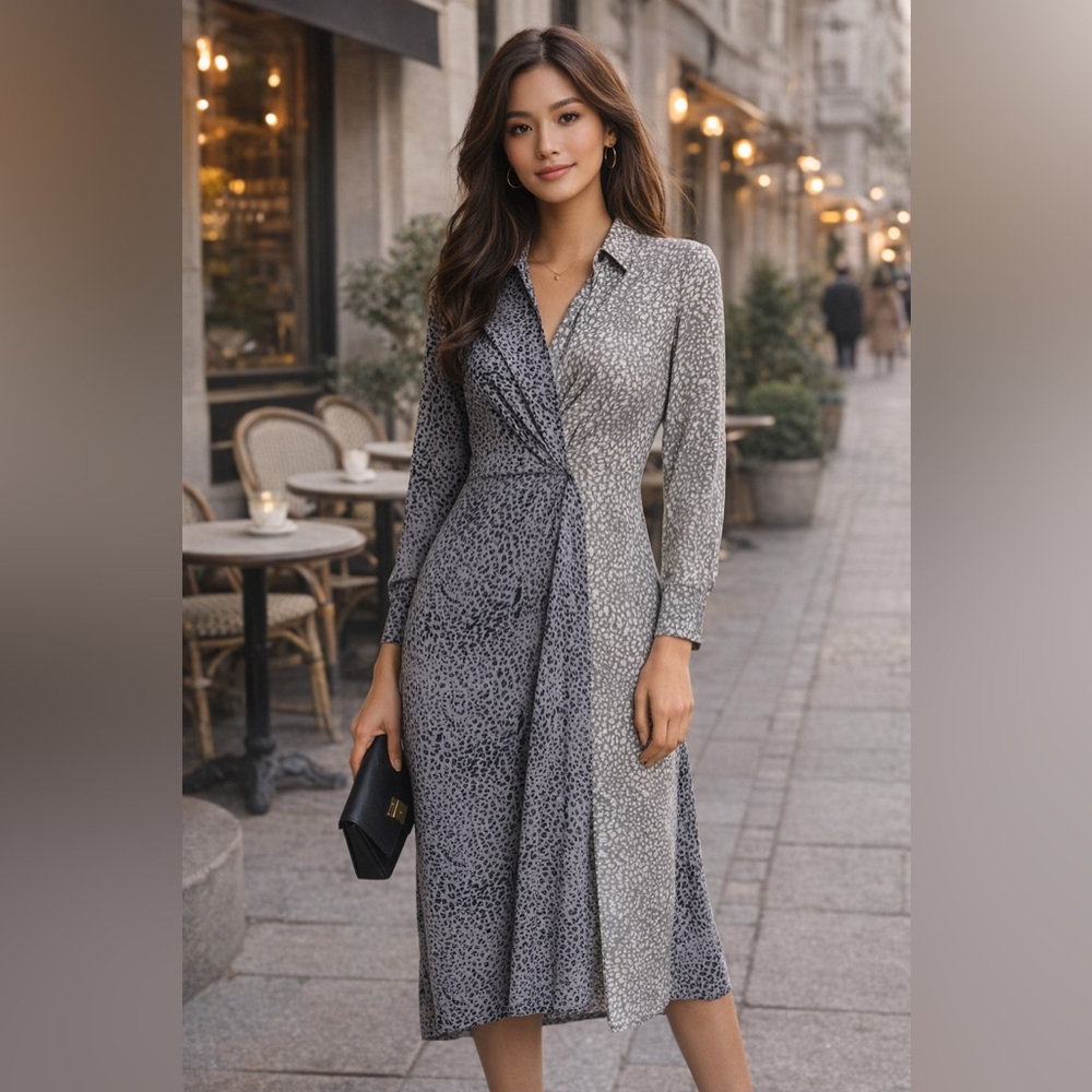 Rag & Bone Gray Karen Cheetah Print Silk Dress Size 4